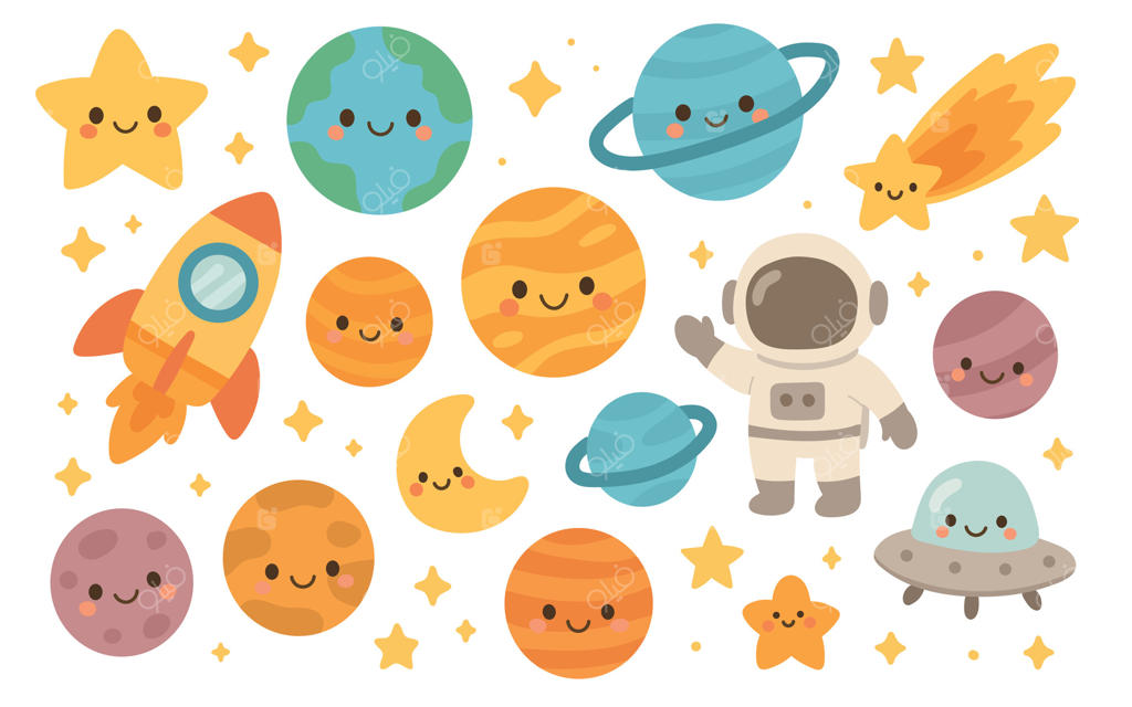 عناصر کارتونی بامزه فضایی برای کودکان