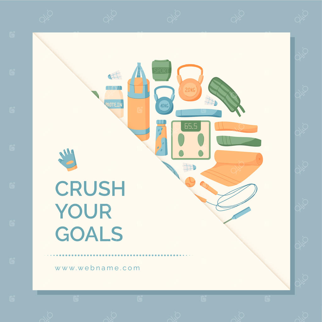 طراحی تخت بنر تجهیزات باشگاهی. شامل کتل بل، طناب و لوازم ورزشی برای تمرین و تقویت قدرت. پس‌زمینه ورزش و تناسب اندام، مناسب برای مفاهیم سبک زندگی سالم و تمرینات باشگاهی.