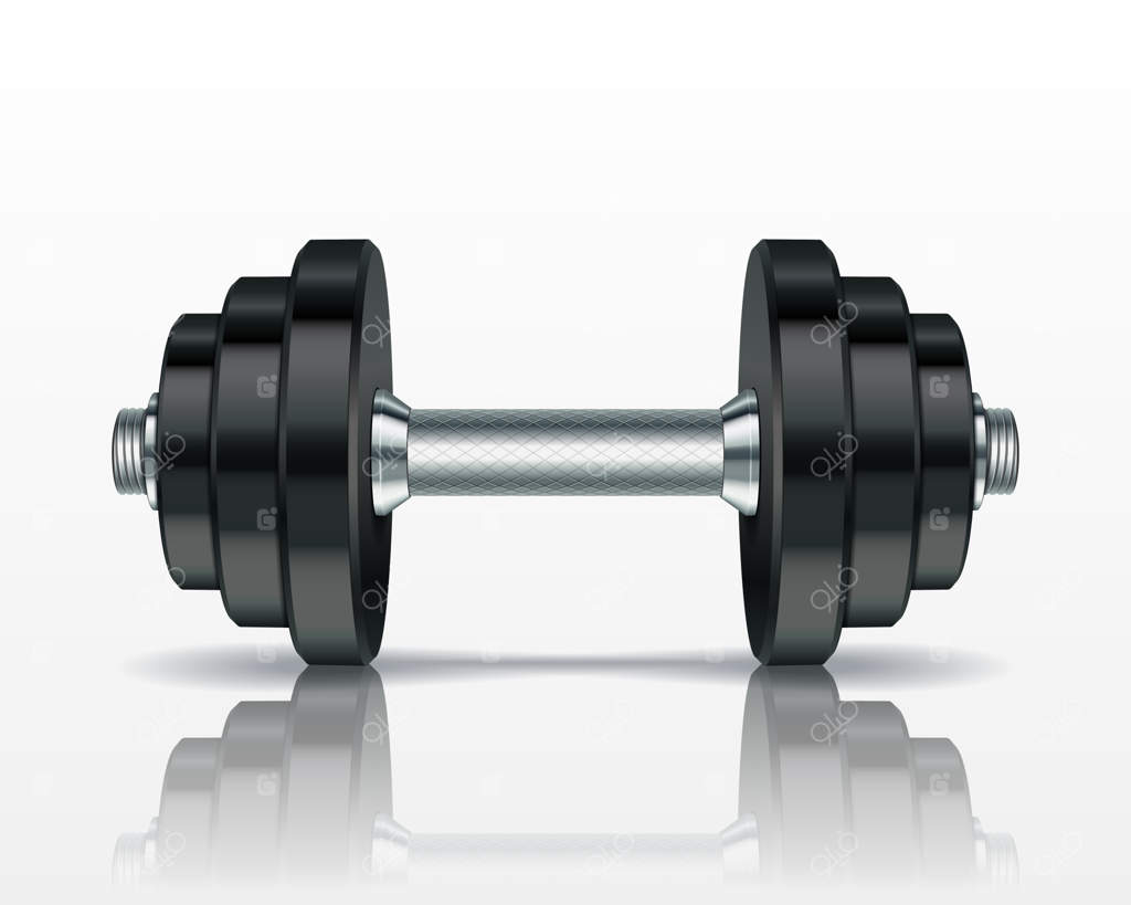 دمبل فلزی واقعی روی پس‌زمینه سفید. تصویر واقع‌گرایانه.