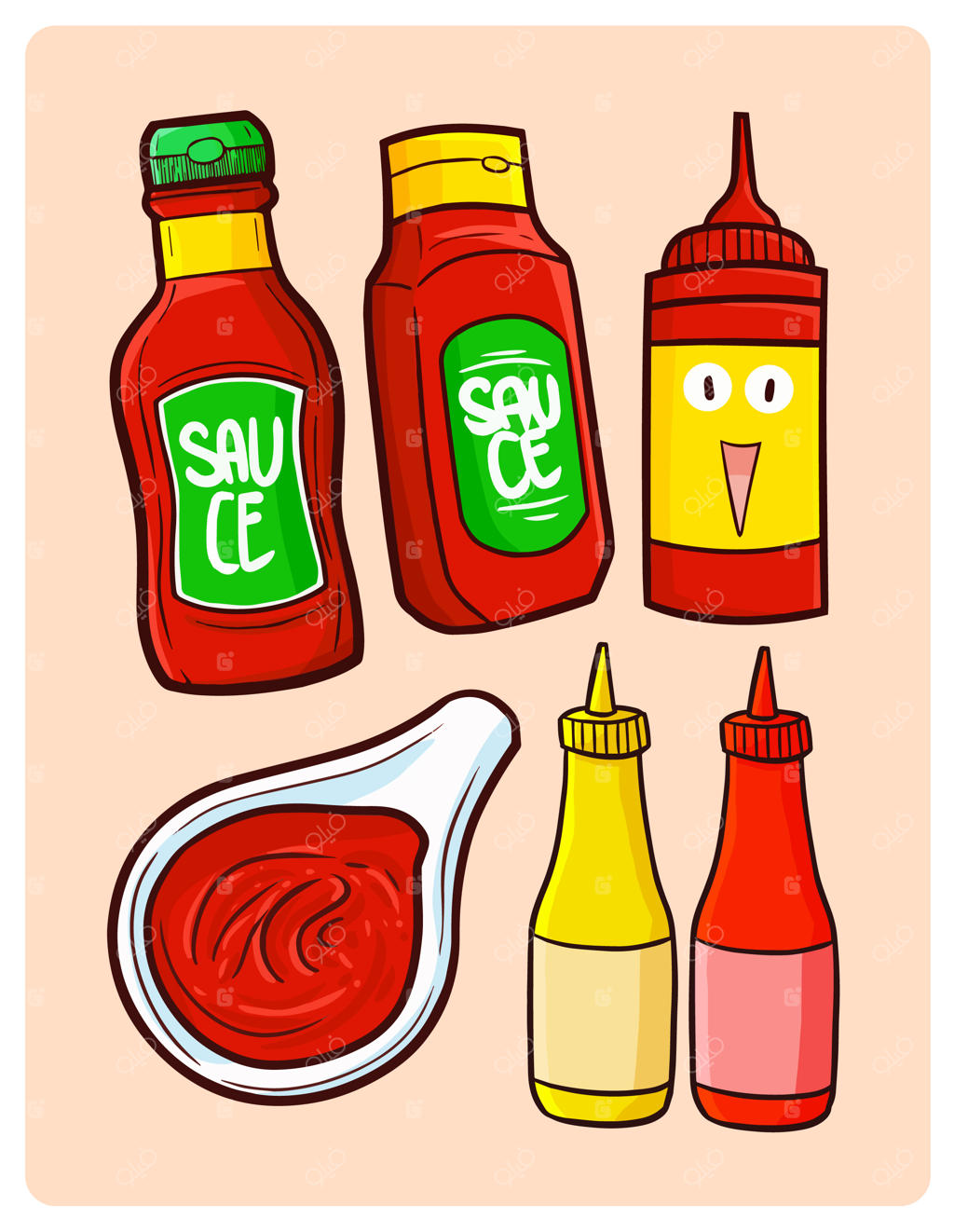 مجموعه بامزه بسته‌بندی سس با طراحی مینیمال و خط‌خطی