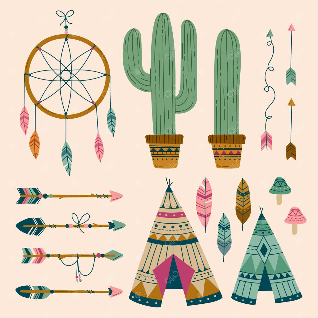 مجموعه عناصر بوهوی طراحی دستی