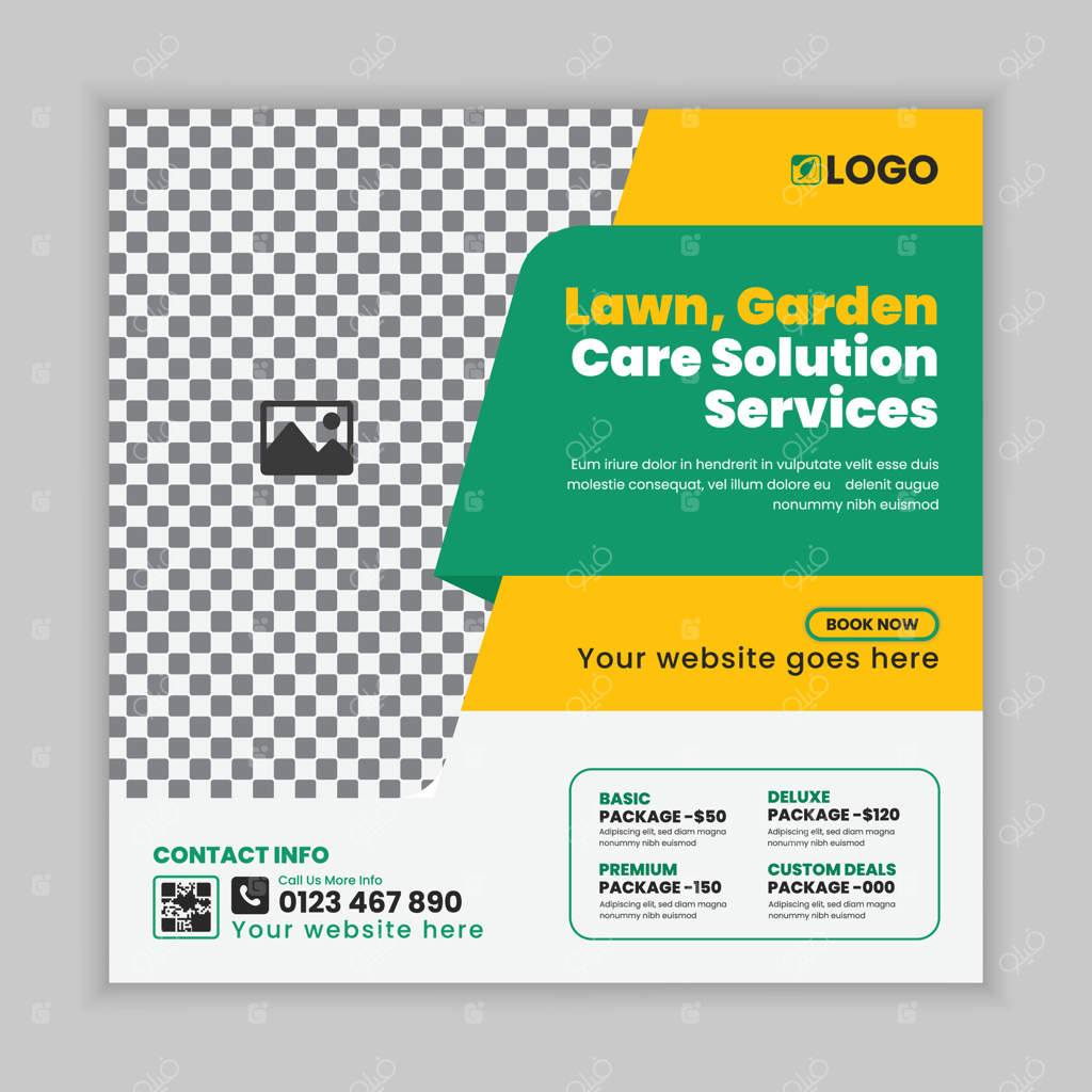 طراحی پست شبکه‌های اجتماعی و قالب بنر وب برای خدمات نگهداری از چمن، باغ و محوطه‌سازی، پست‌های کشاورزی در شبکه‌های اجتماعی یا طراحی بنر آنلاین