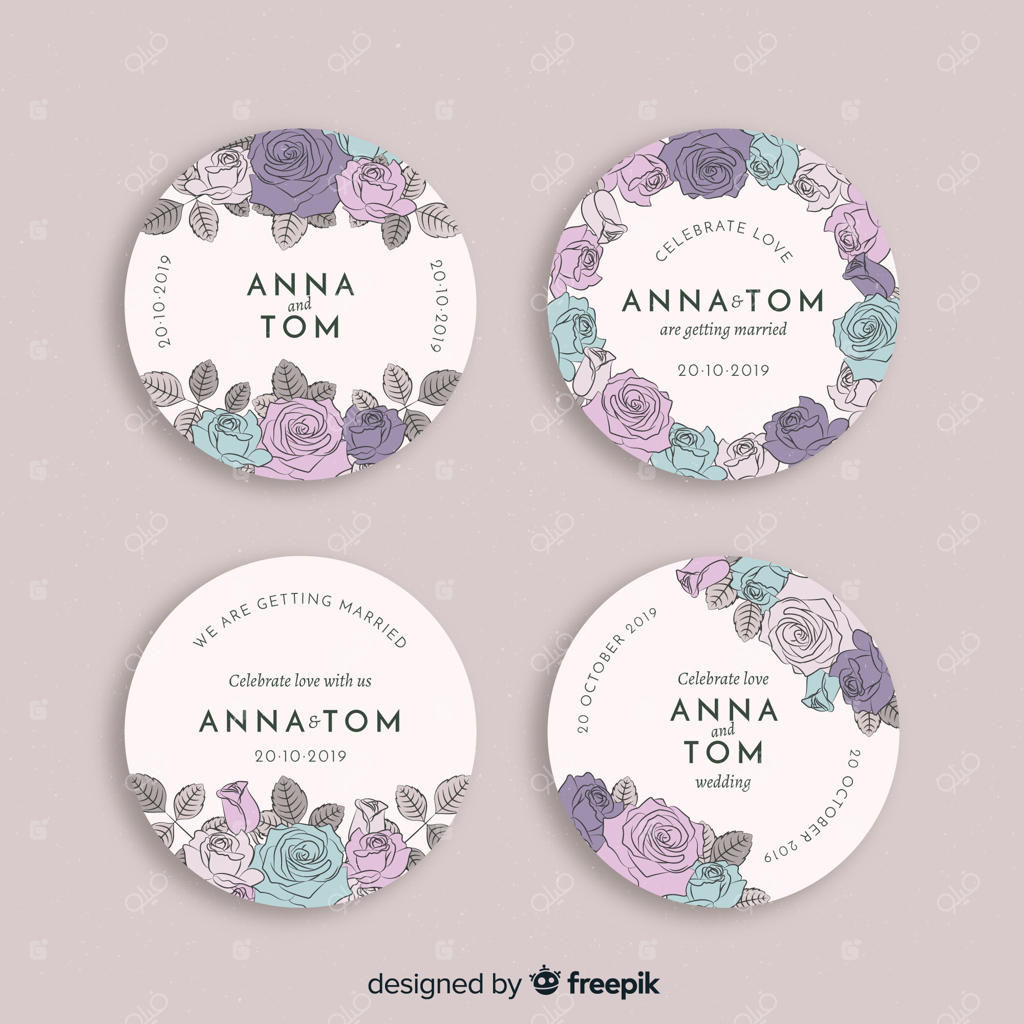 مجموعه نشان‌های عروسی با طرح‌های گل دست‌کشیده