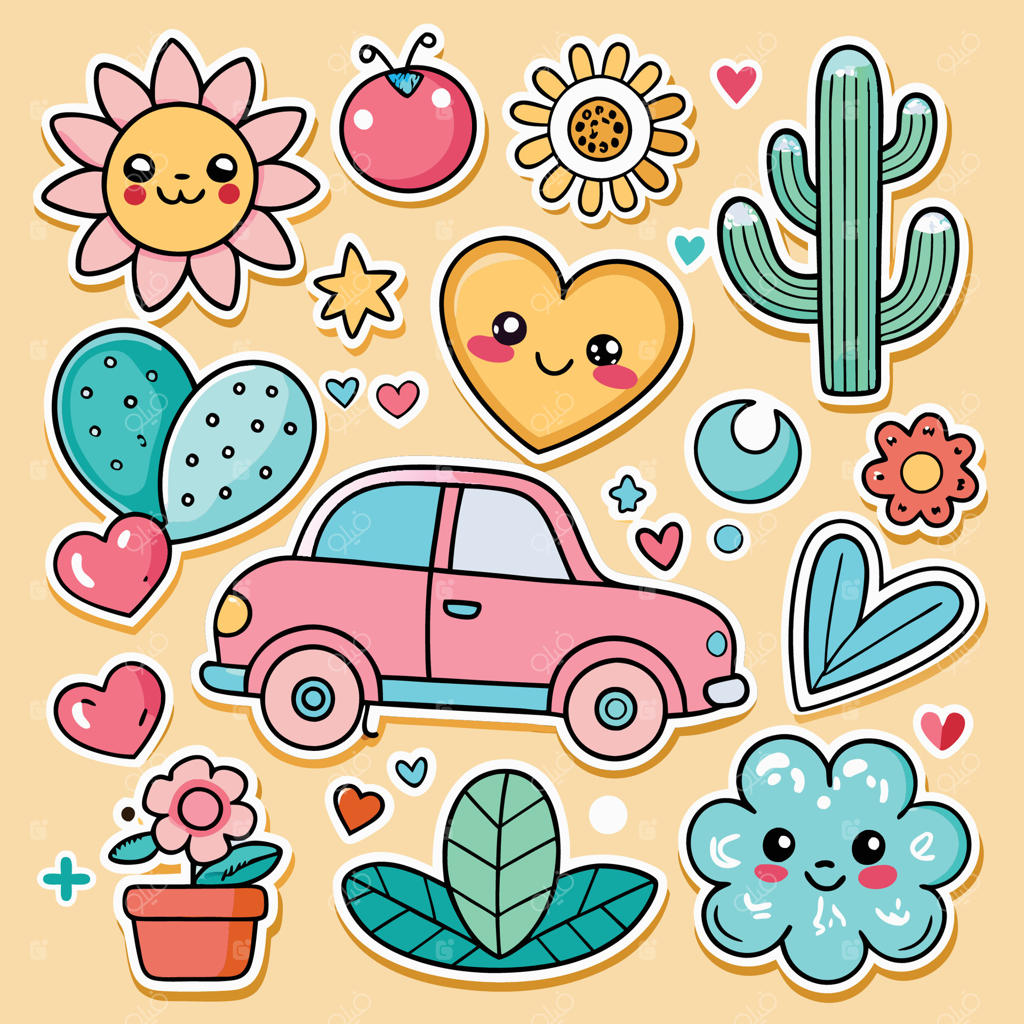 برچسب‌های کارتونی بامزه با طرح‌ گل و قلب برای تزئین و زیباسازی