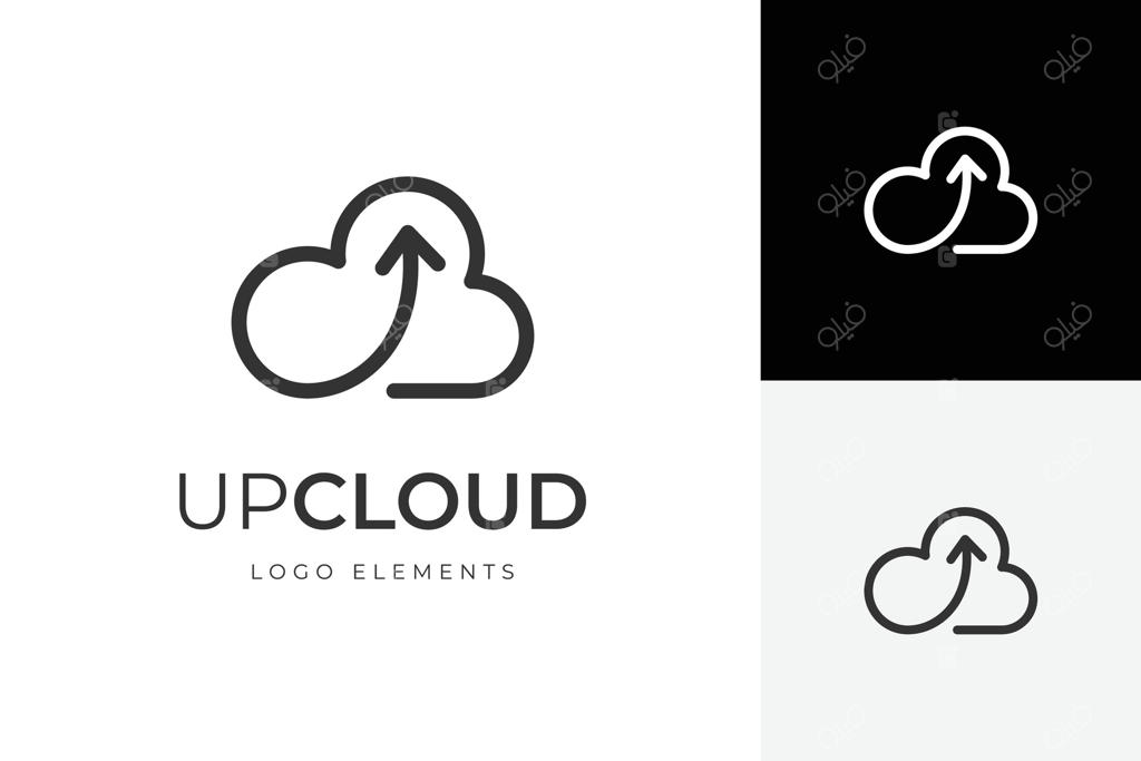 طراحی آیکون لوگوی ابری با فلش به سمت بالا. تصویرسازی خطوط گرافیکی