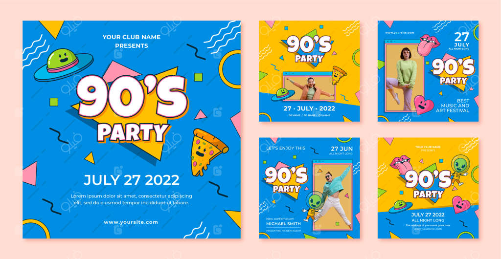 مجموعه پست‌های اینستاگرام پارتی کارتونی دهه ۹۰ دست‌ساز