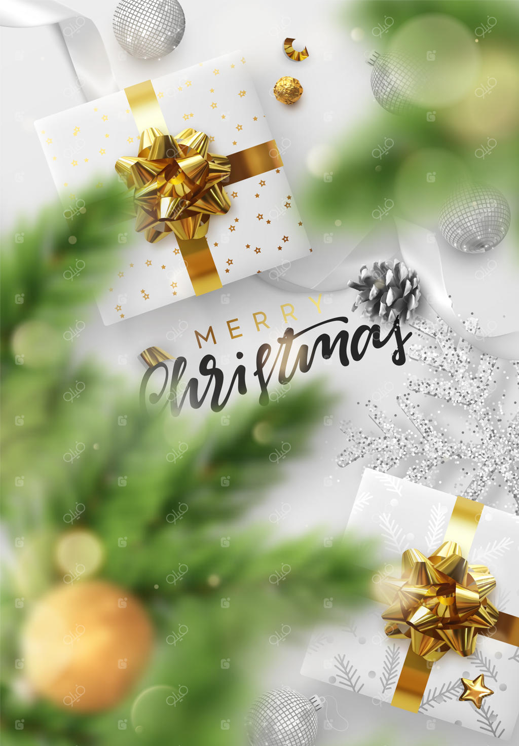 کریسمس مبارک و سال نو خوش. کارت تبریک، بنر، پوستر وب. پس‌زمینه کریسمس. تصویر وکتور