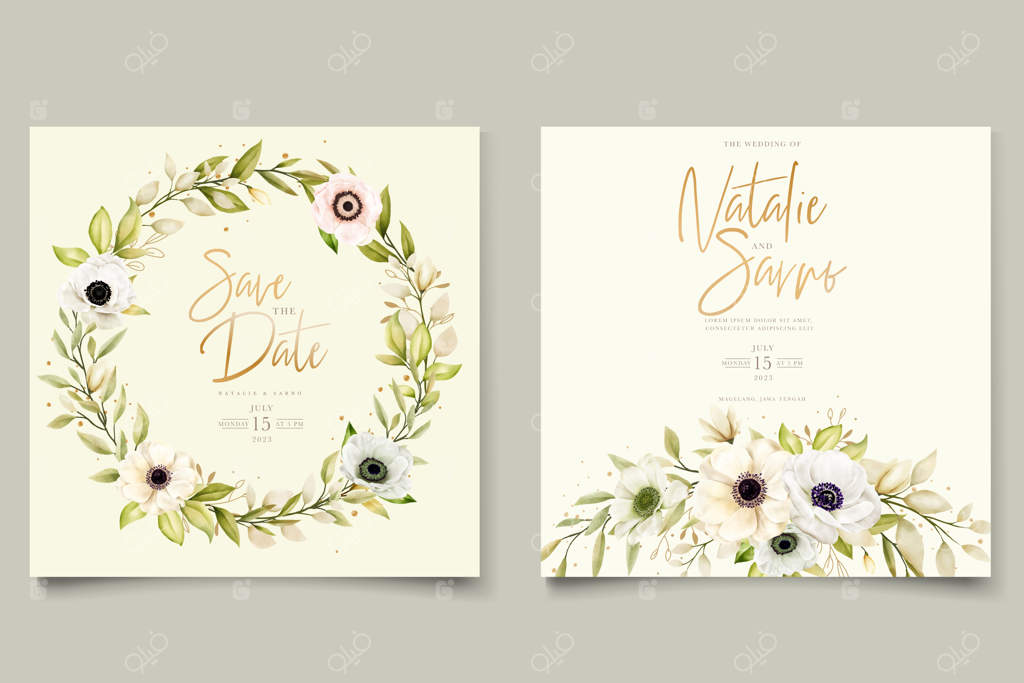 کارت دعوت با طرح آبرنگ شقایق و آنمون