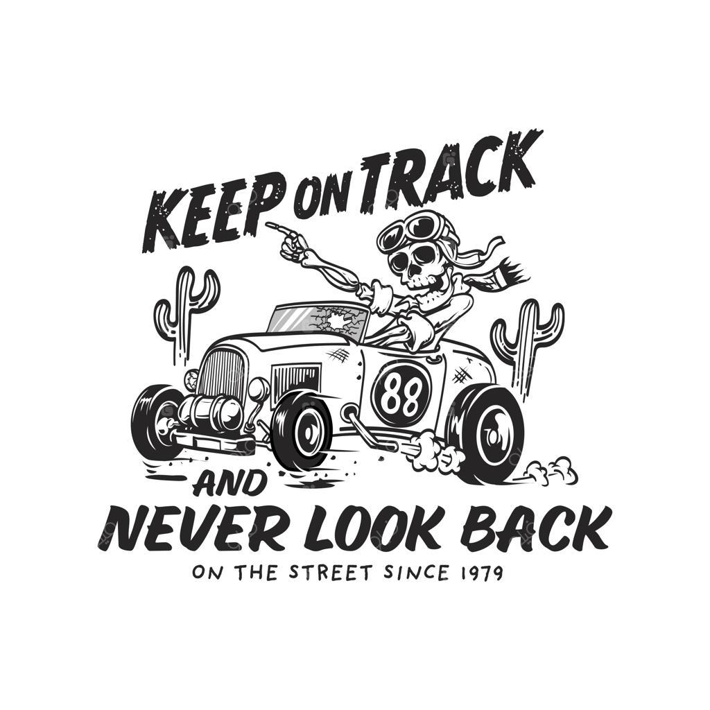 لوگوی رترو وینتیج با تصویر اسکلت سوار بر ماشین