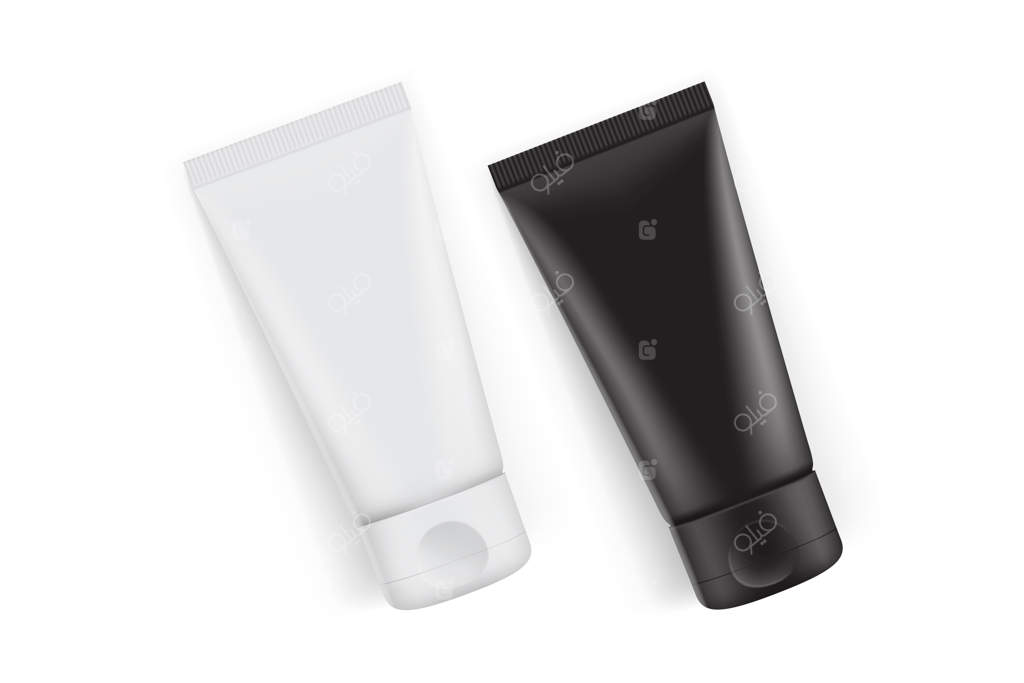 بسته‌بندی تیوپی کرم سیاه و سفید در زمینه سفید