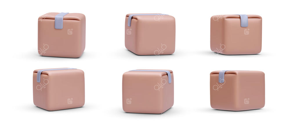 مجموعه‌ای از جعبه‌های واقعی 3D بسته باربری با سایه، در پس‌زمینه سفید، تصویر برداری وکتور