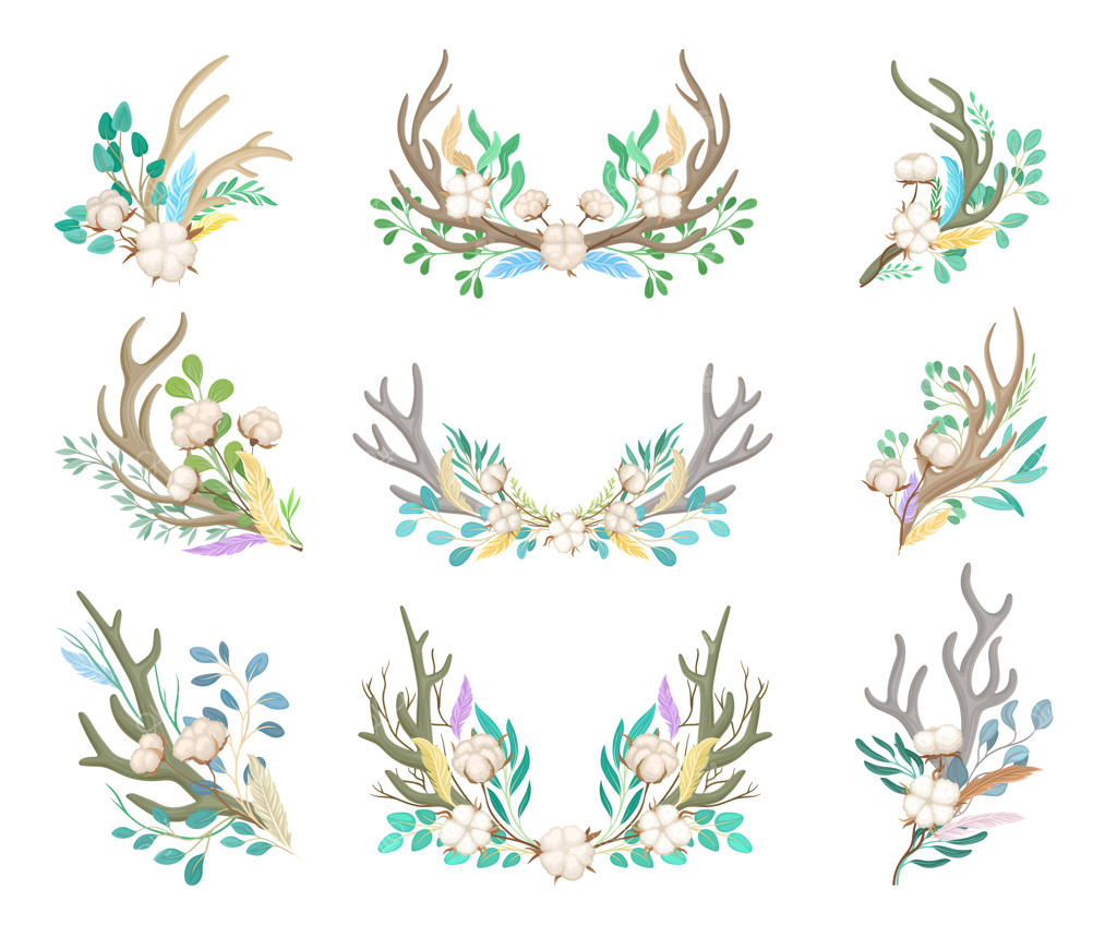 مجموعه‌ای از ترکیبات تزئینی با شاخ و پنبه