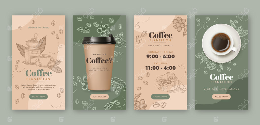 قالب استوری اینستاگرام با طرح‌های حکاکی کشت قهوه