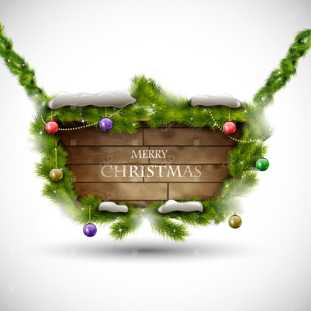 تخته چوبی با برف و پیام کریسمس مبارک
