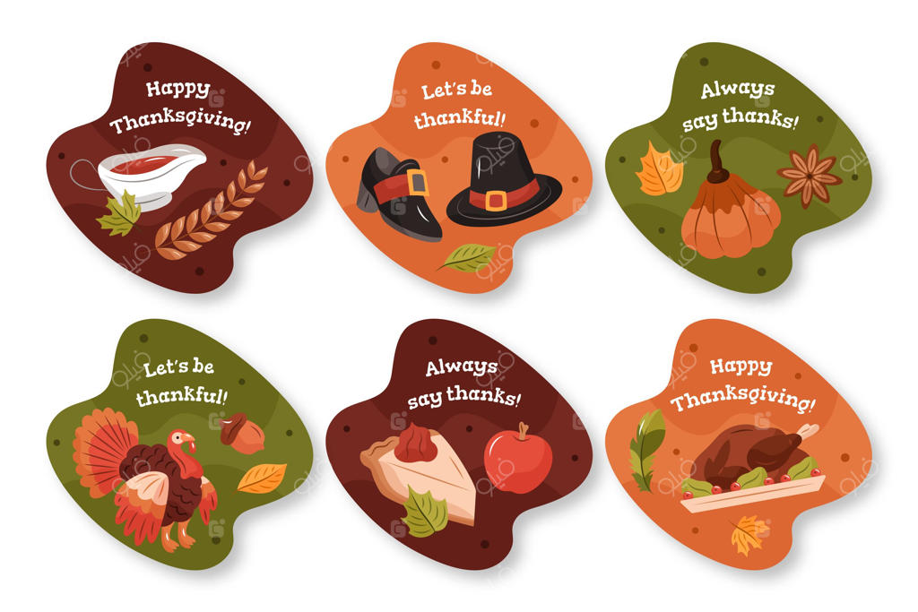 مجموعه نشان های روز شکرگزاری طراحی شده با دست