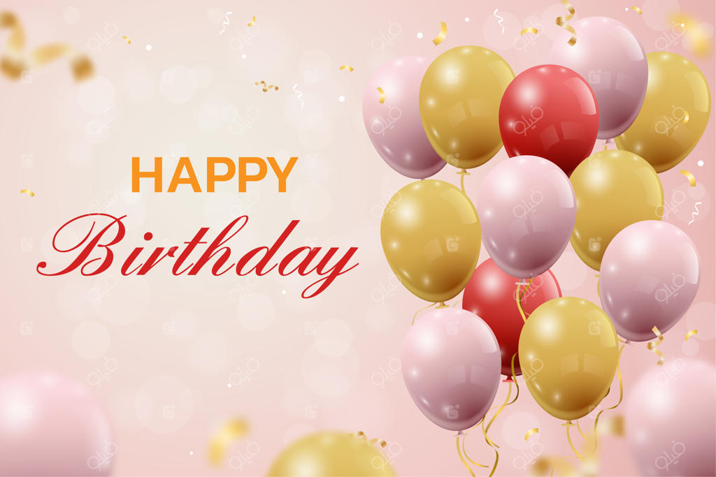تبریکات شیک تولد با بادکنک و کاغذ رنگی‌های ریزان