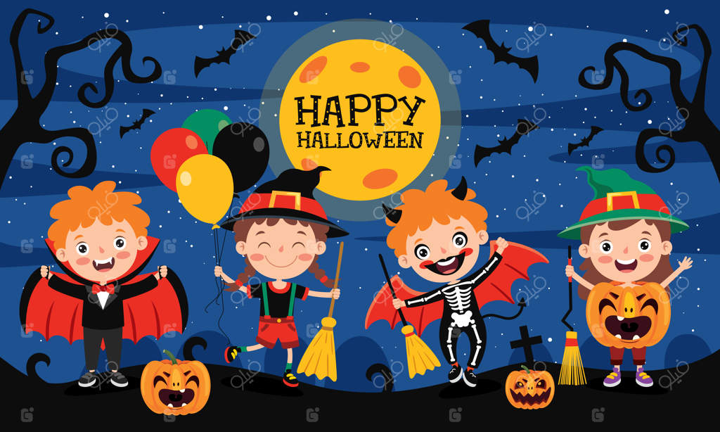 کودک شاد و بامزه در حال جشن هالووین