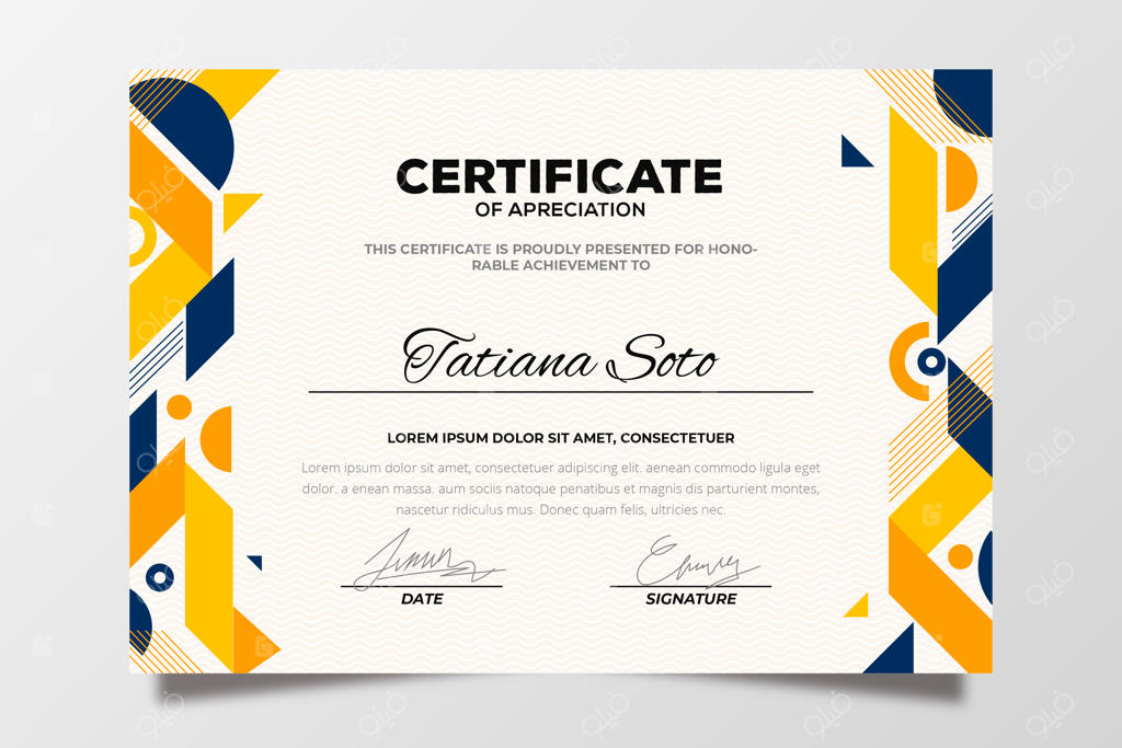 قالب گواهی‌نامه هندسی با طراحی رنگارنگ و انتزاعی