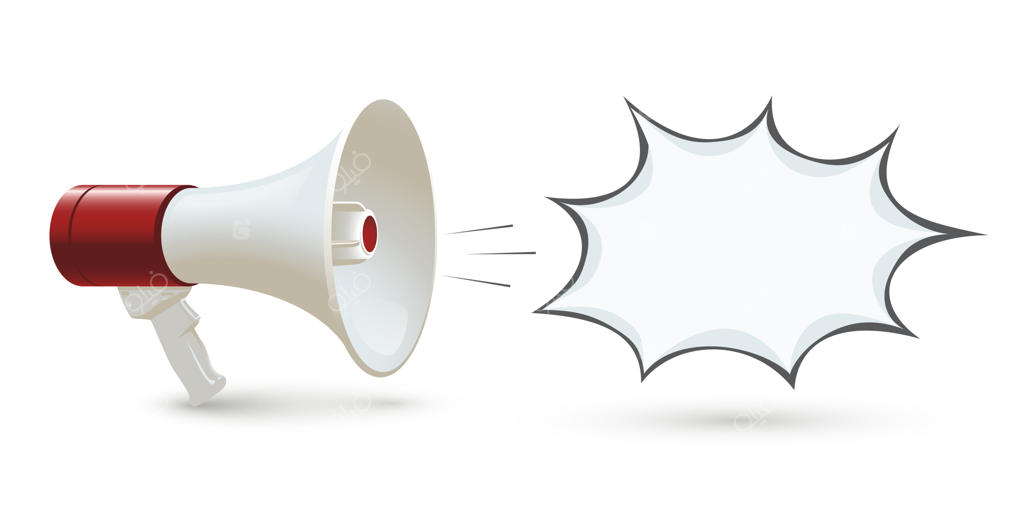 اعلامیه تجاری با بلندگو و حباب گفتار سه‌بعدی: پترن هشدار برای متن و تبلیغاتی ویژه با بلندگو، جدا شده روی پس‌زمینه سفید