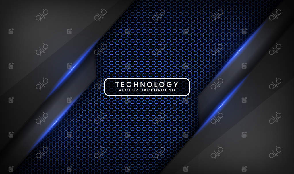 پس‌زمینه فناوری سه‌بعدی با افکت نور آبی در فضای تاریک