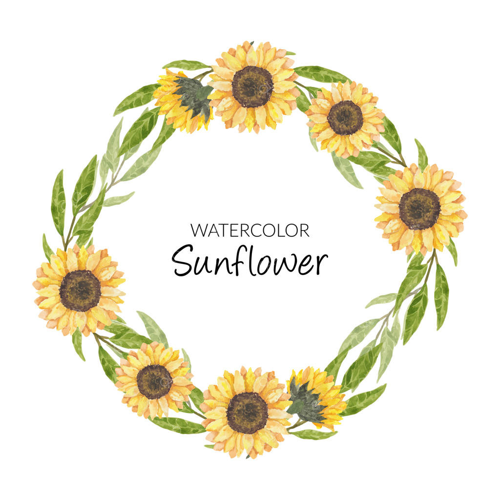 حلقه گل آفتابگردان دست‌ساز با آبرنگ