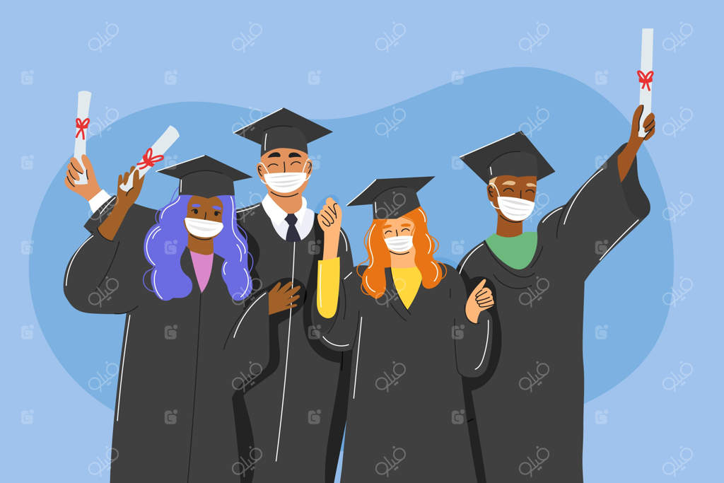 مجموعه‌ای از فارغ‌التحصیلان با ماسک‌های پزشکی