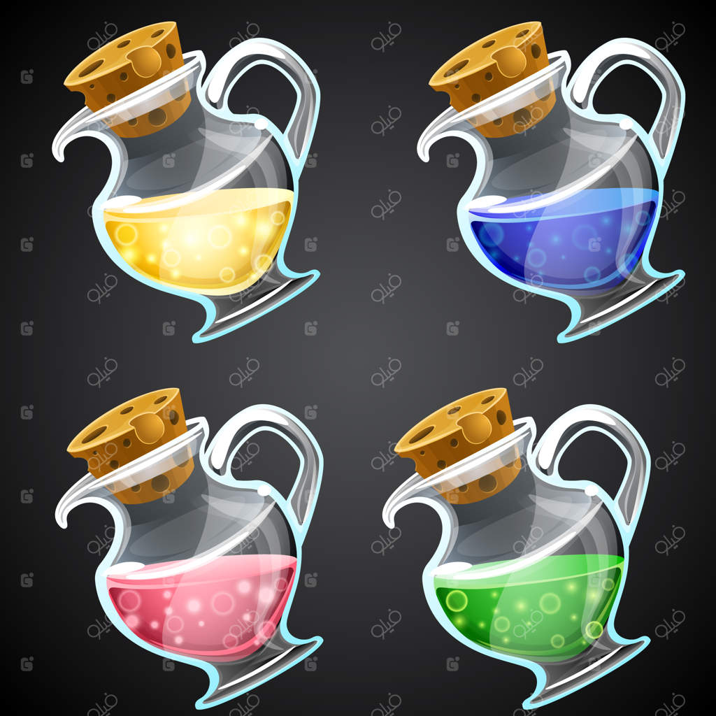 مجموعه بطری‌های معجون کارتونی.