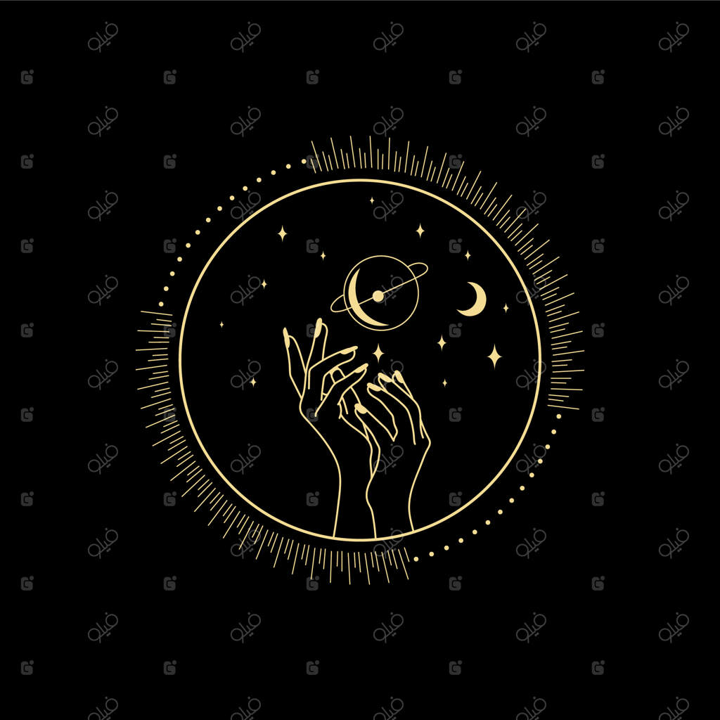 ماه، ستاره، کریستال، خورشید، موج و هندسه مقدس برای راهنمایی معنوی: خواننده تارو کارتیو و تتو
