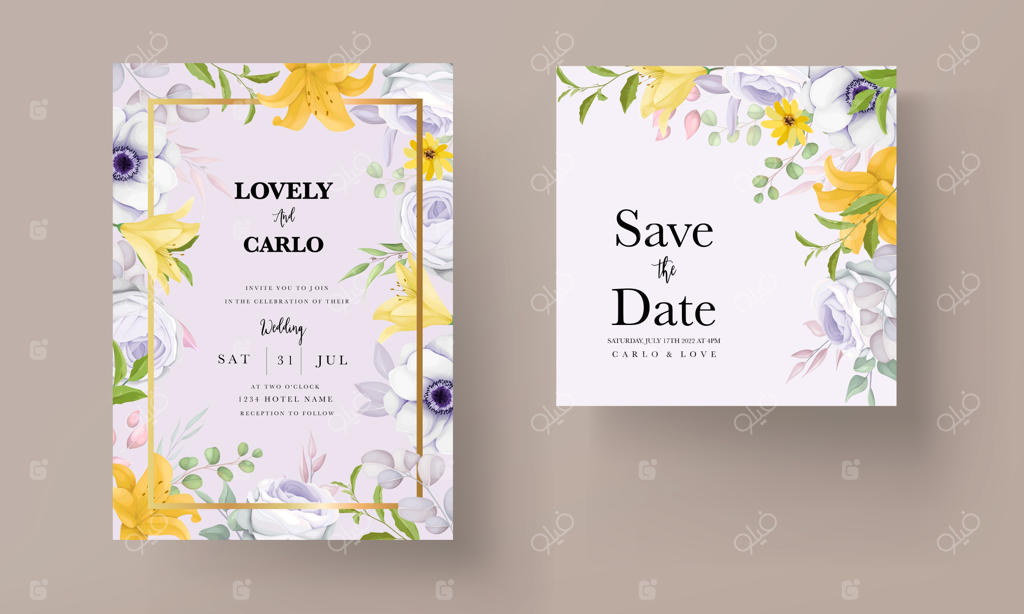 قالب کارت دعوت گل با طراحی دستی زیبا