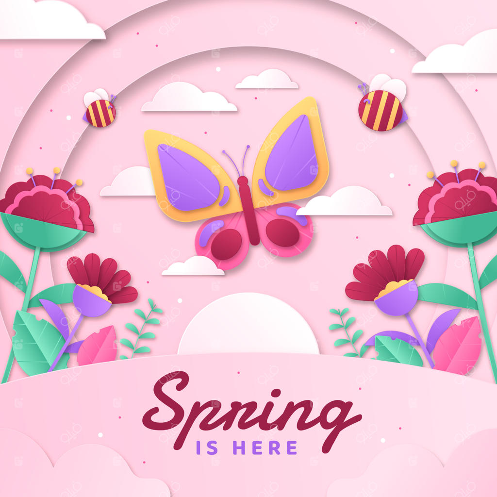 تصویرسازی بهاری گل‌دار به سبک کاغذی