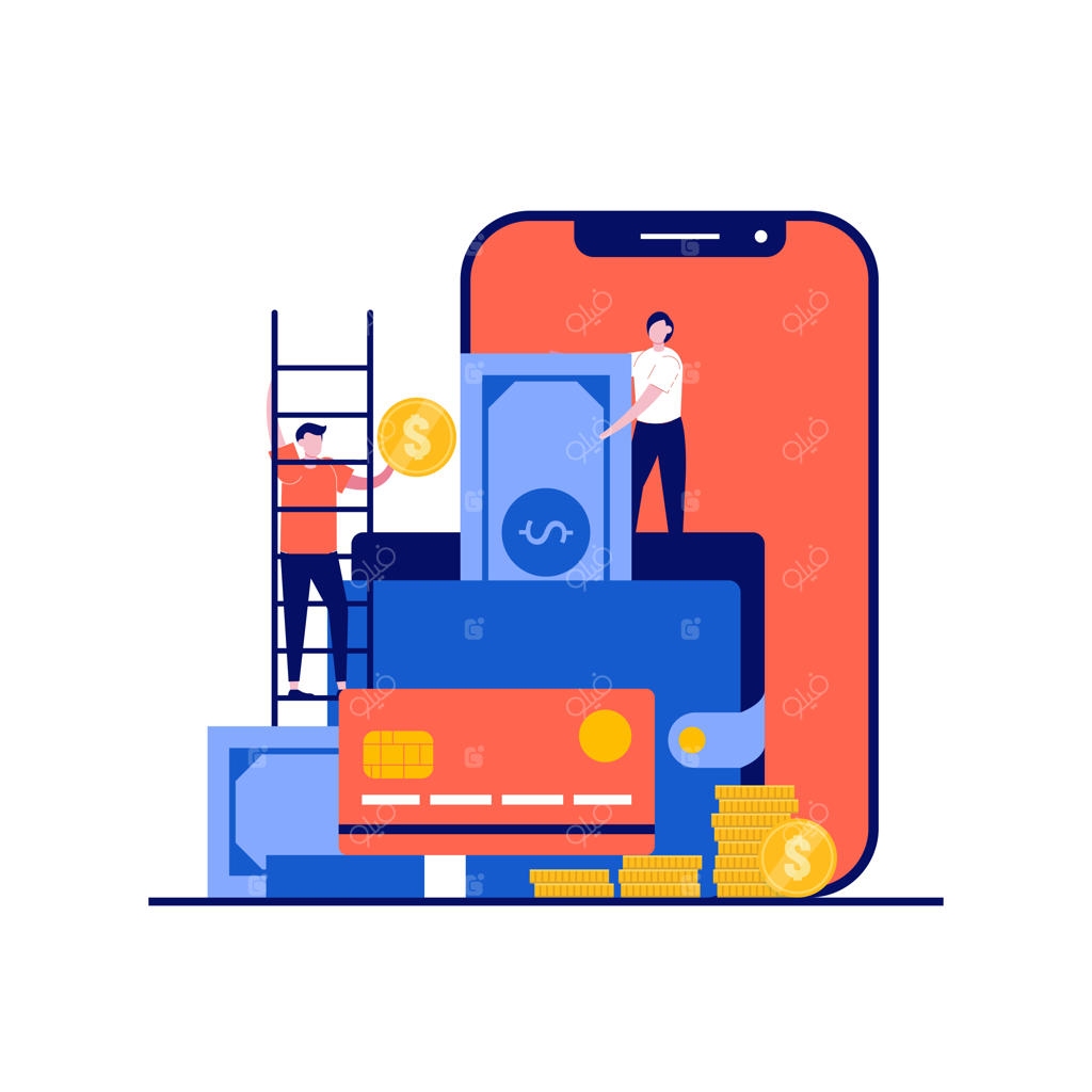 کیف پول دیجیتال همراه با کاراکترها برای انتقال الکترونیکی