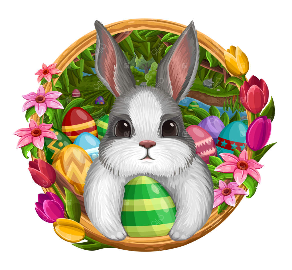 خرگوش عید پاک و تخم‌مرغ‌ها