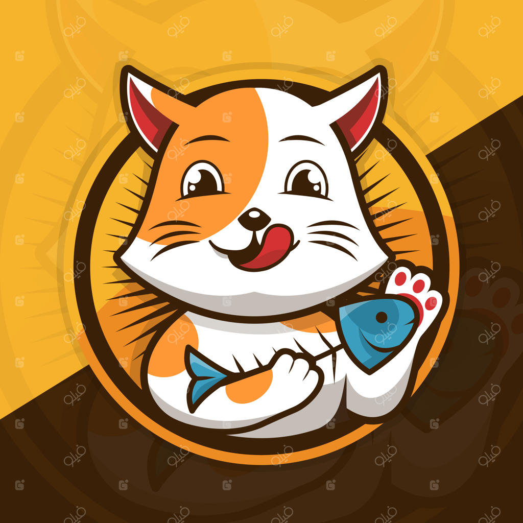 طراحی تصویر گربه‌ای که ماهی می‌خورد