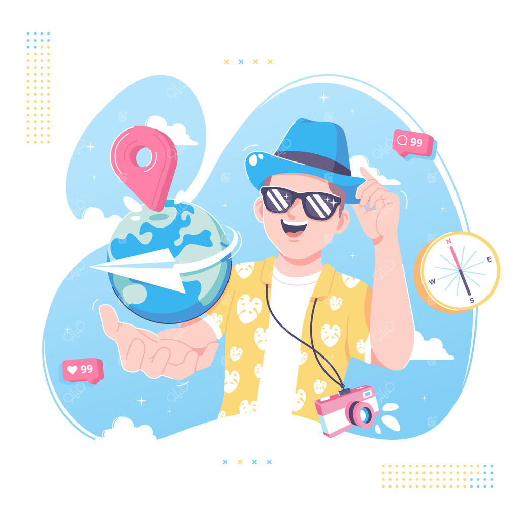 طراحی و تصویرسازی شخصیت توریست جذاب