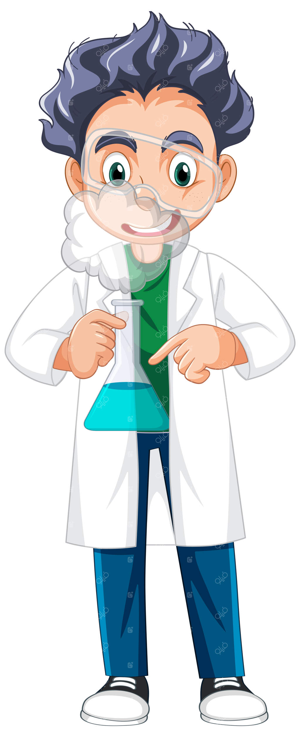 شیمیدانی با بشر در دست، بر زمینه سفید