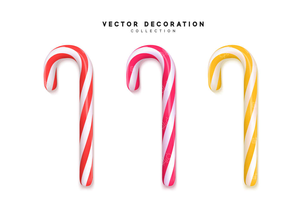 تصویر وکتور آب‌نبات چوبی کریسمس به رنگ‌های قرمز و زرد