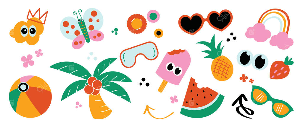 آیکون‌های سرگرم‌کننده تابستانی برای پروژه‌های خلاقانه طراحی وکتور