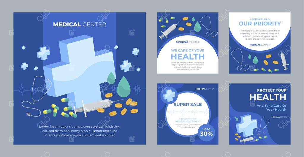 پست‌های اینستاگرام مرکز پزشکی با طراحی دستی