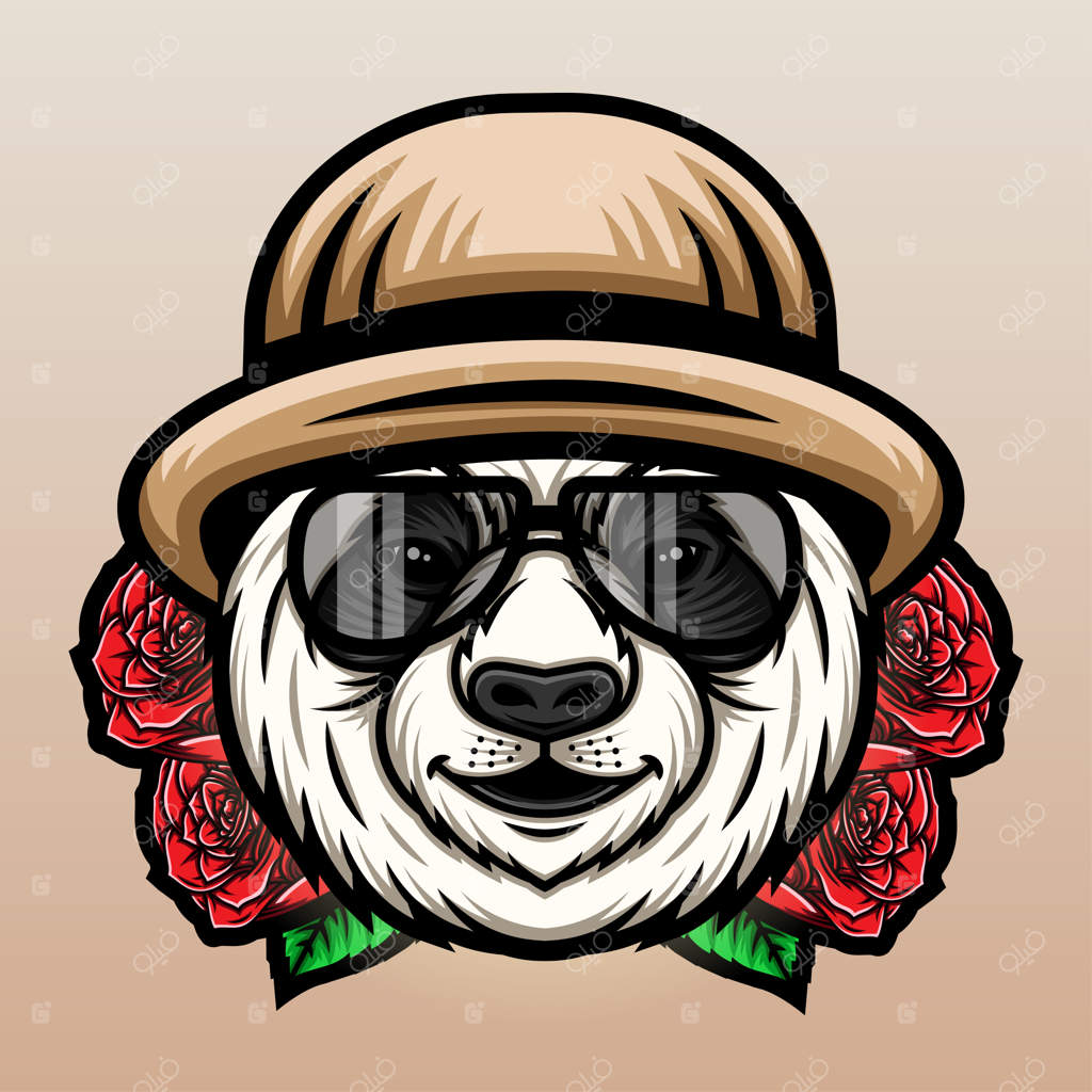 پاندا با کلاه و گل سرخ.