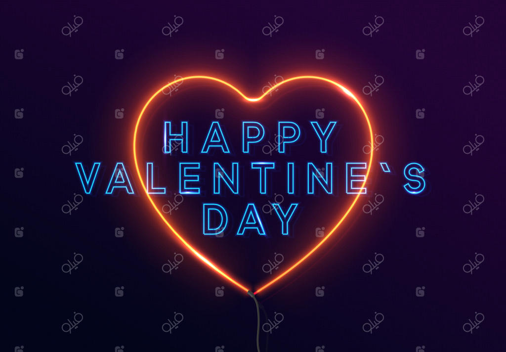 روز ولنتاین مبارک با پس‌زمینه قلب قرمز نئون.