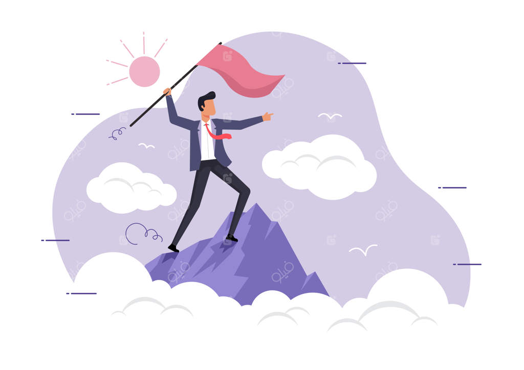 مردی بر فراز قله با پرچم