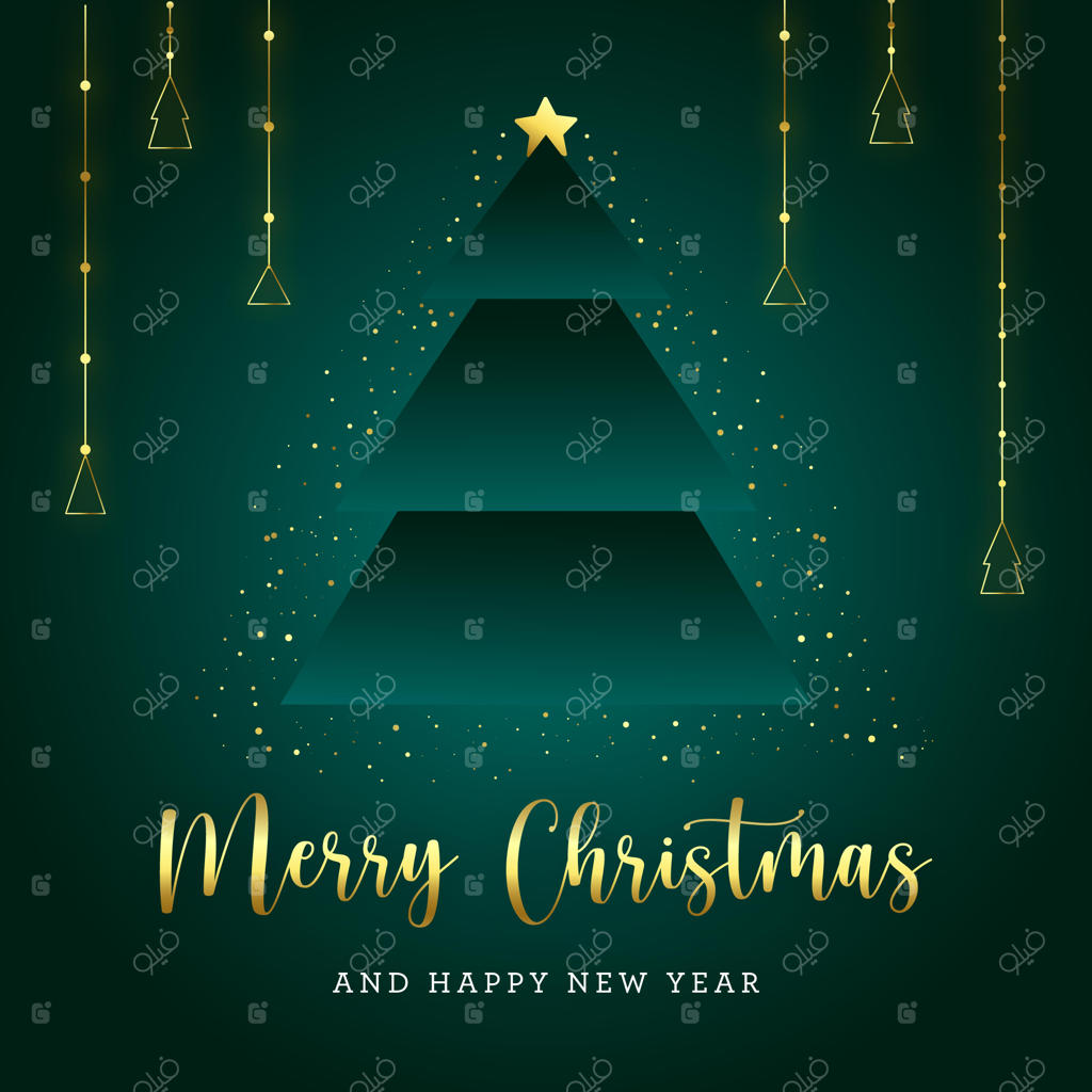 کارت پستال درخت کریسمس به رنگ‌ سبز و طلایی