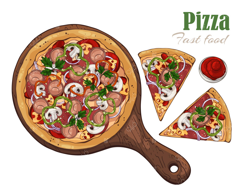 پیتزا روی تخته چوبی.