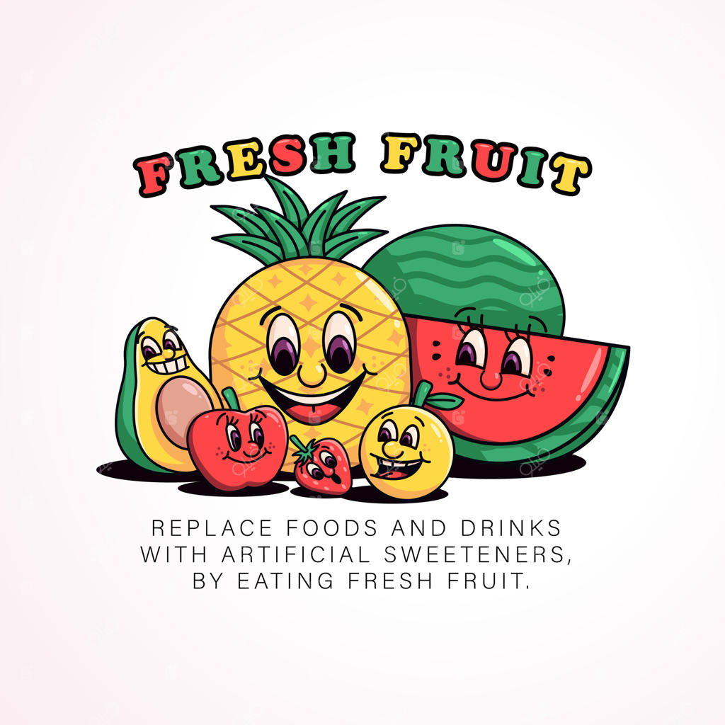 میوه تازه: تصویر کارتونی نوستالژیک از یک شخصیت میوه. مناسب برای لوگوها، تی‌شرت‌ها، استیکرها و پوسترها