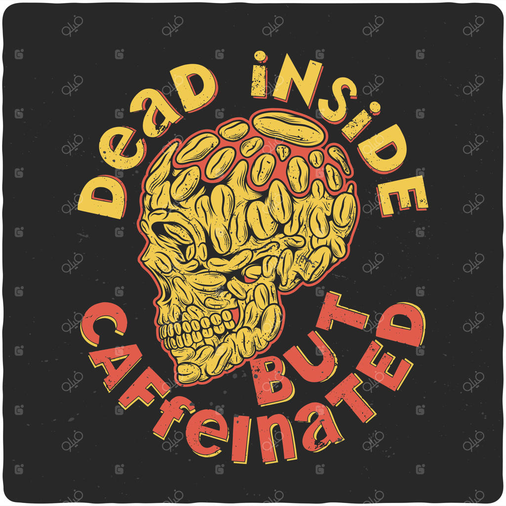 طراحی تی‌شرت یا پوستر با تصویر جمجمه با استایل دانه‌های قهوه