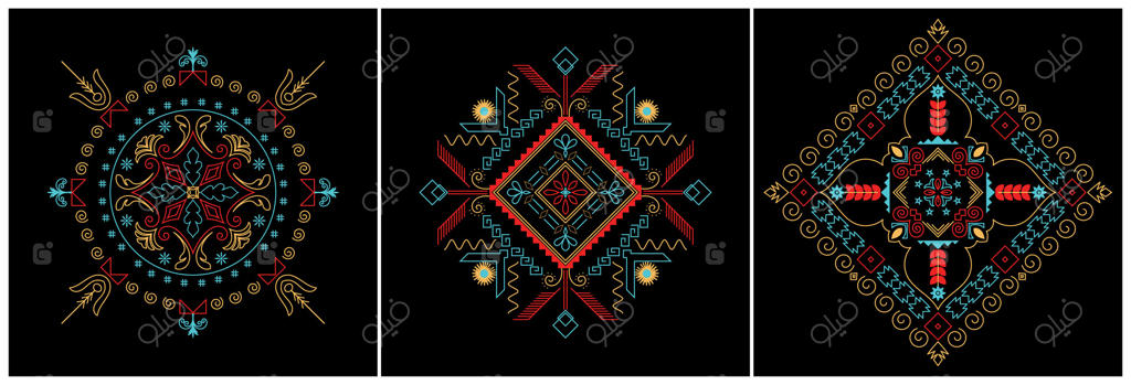 پس‌زمینه‌های مدرن آزتکی با طرح‌های انتزاعی: ترکیب اشکال هندسی جسورانه با رنگ‌های زنده برای رویکردی نوین به طرح‌های سنتی.