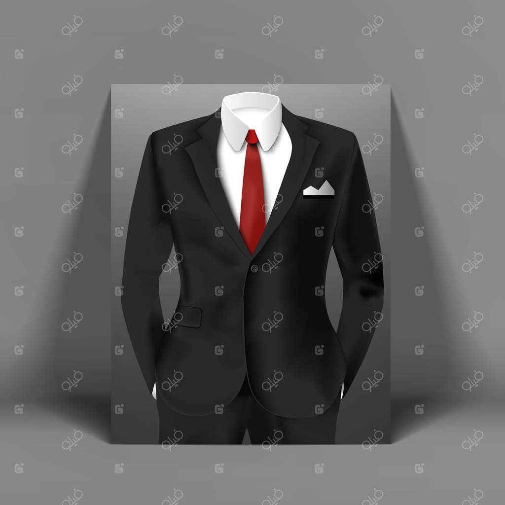 پوستر شیک رنگی از یک انسان با کت و شلوار رسمی و کراوات قرمز