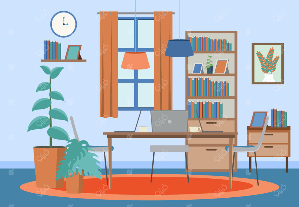 اتاق با لپ‌تاپ روی میز