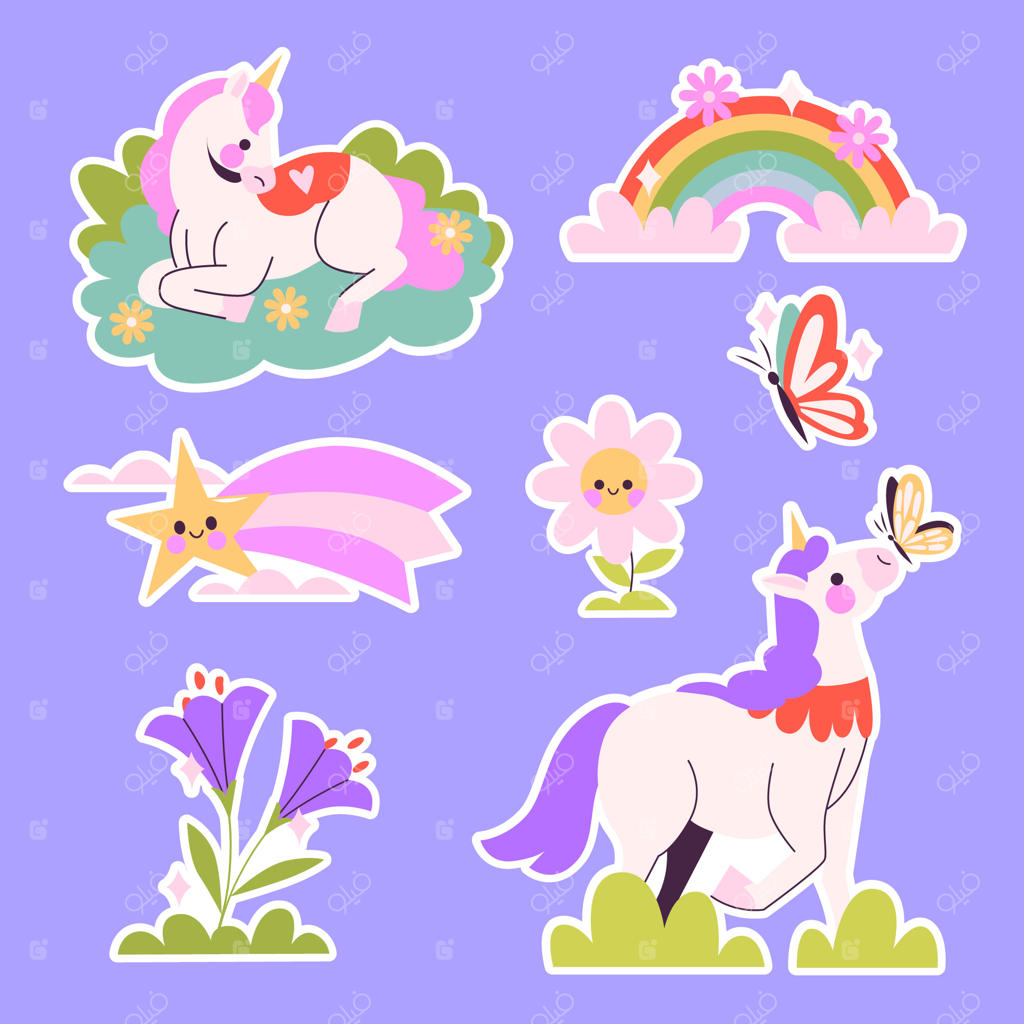 مجموعه برچسب‌های بامزه اسب تک‌شاخ