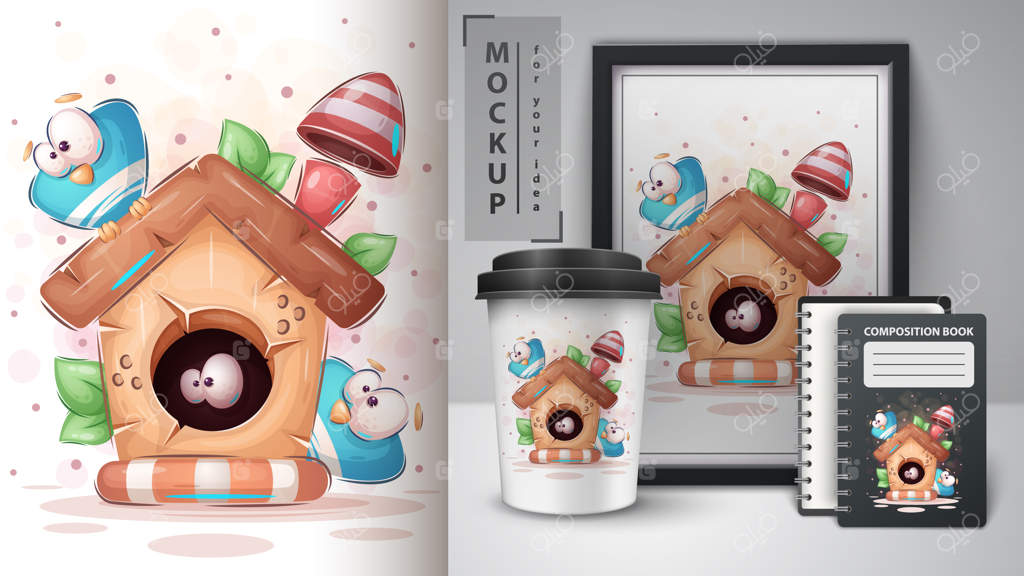 پوستر و ابزارهای تبلیغاتی لانه پرنده چوبی - وکتور EPS 10